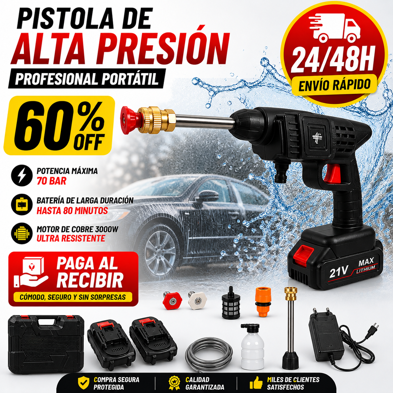 Pistola  alta presión profesional portátil doble bateria