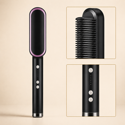 Detalles del cepillo alisador: cerdas y controles del mango