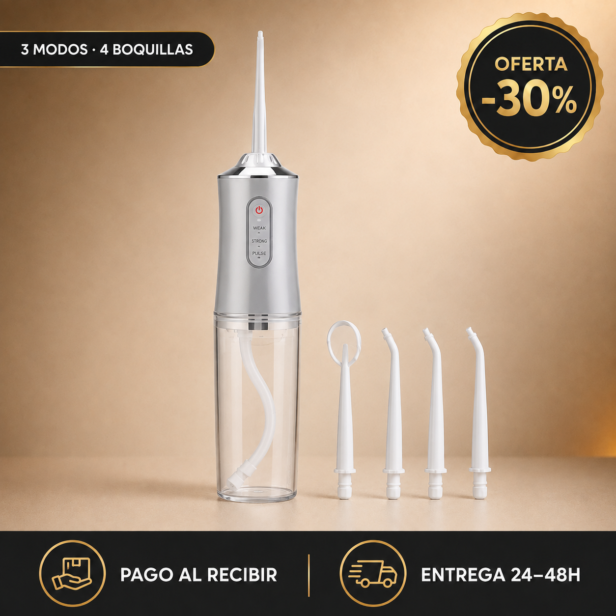Irrigador Dental Portátil, 3 modos y 4 boquillas, oferta del 30%