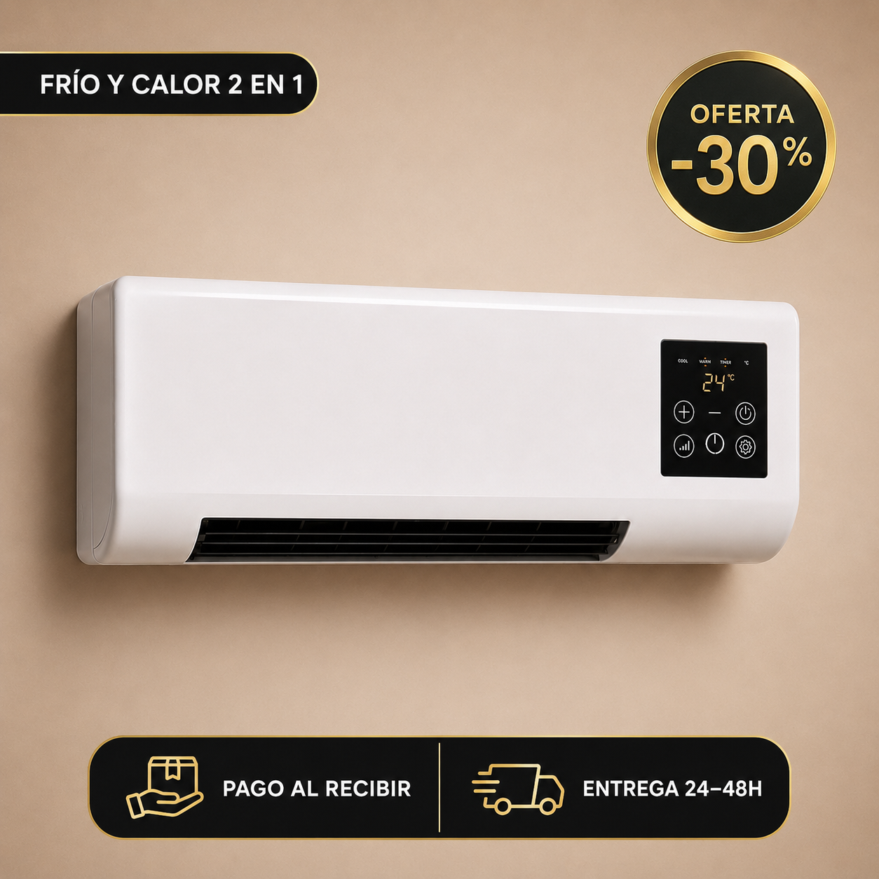 Mini climatizador Novera frío y calor 2 en 1, 30% de descuento, pago al recibir y entrega en 24–48 horas