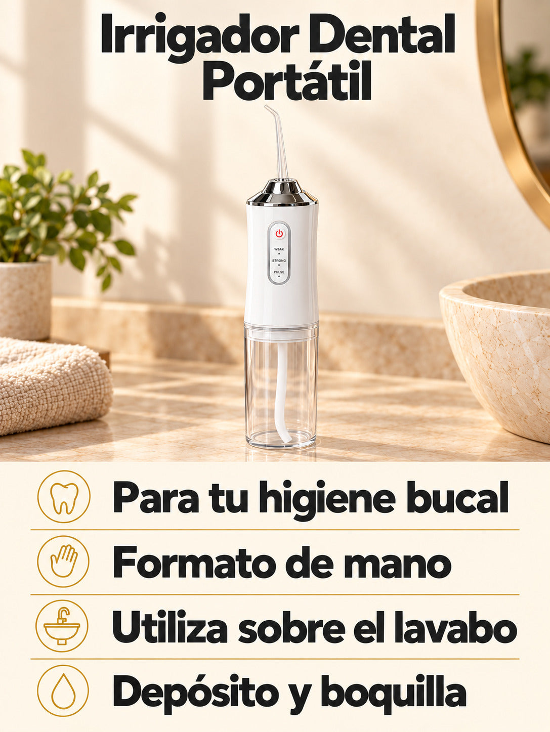 Ficha visual resumida de Irrigador Dental Portátil